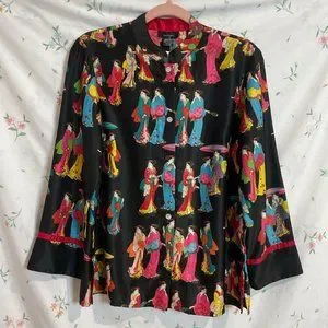 Natori Navy Geisha Print Pajama Top Size S/M As Seen on Blair Waldorf